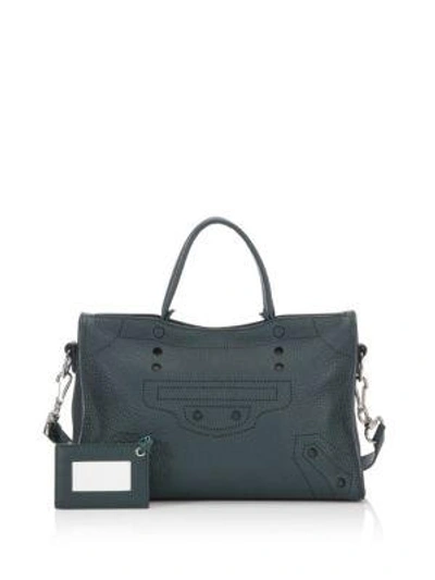 Shop Balenciaga Small Blackout City Leather Shoulder Bag In Gris Fossi