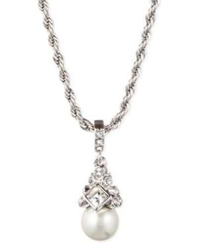 Shop Givenchy 16" + 3" Extender Silver-tone Crystal And Glass Pearl Pendant Necklace
