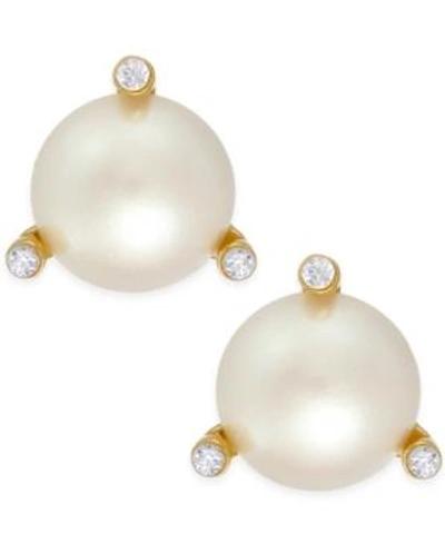Shop Kate Spade Gold-tone Imitation Pearl And Crystal Stud Earrings