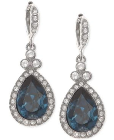 Shop Givenchy Silver-tone Dark Blue Crystal And Pave Teardrop Drop Earrings