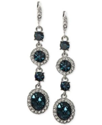 Shop Givenchy Faceted Stone And Crystal Long Linear Drop Earrings In Navy Blue