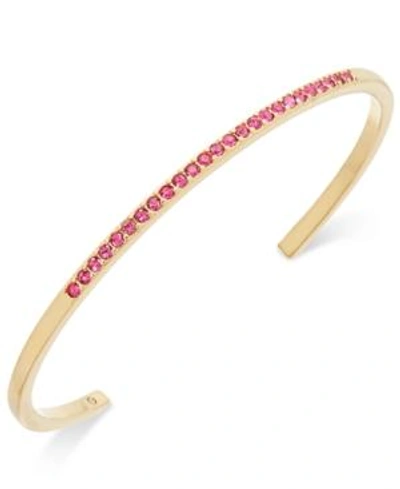 Shop Kate Spade New York Gold-tone Pave Skinny Cuff Bracelet In Fuschia