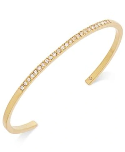 Shop Kate Spade Gold-tone Pave Skinny Cuff Bracelet In Clear
