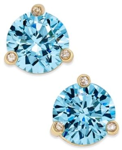 Shop Kate Spade Gold-tone Pink Stone And Crystal Stud Earrings In Aquamarine