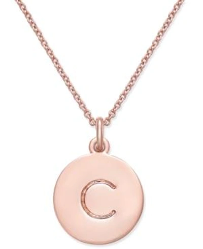Shop Kate Spade Rose Gold-tone Initial Disc Pendant Necklace, 18" + 2 1/2" Extender In Rose Gold C
