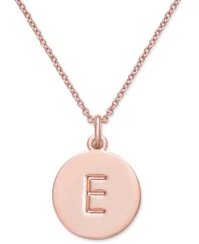 Shop Kate Spade Rose Gold-tone Initial Disc Pendant Necklace, 18" + 2 1/2" Extender In Rose Gold E