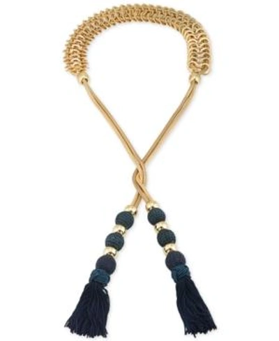 Shop Trina Turk Gold-tone Navy Tassel Open Lariat Necklace