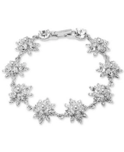 Shop Marchesa Crystal & Imitation Pearl Flex Bracelet In Rhodium