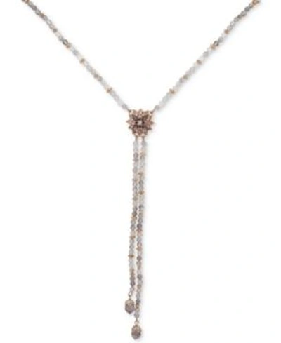 Shop Marchesa Gold-tone Beaded Crystal Cluster Lariat Necklace