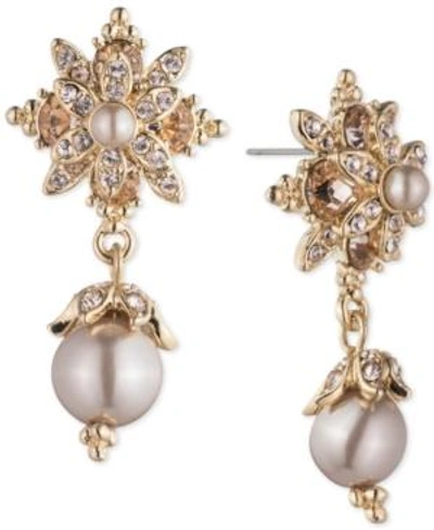 Shop Marchesa Gold-tone Crystal & Imitation Pearl Drop Earrings