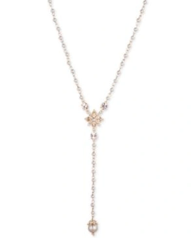 Shop Marchesa Crystal & Imitation Pearl Y-necklace In Gold