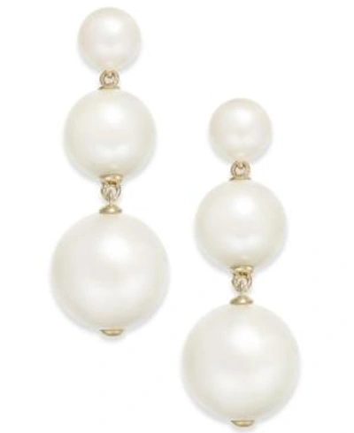 Shop Kate Spade New York 14k Gold-plated Imitation Pearl Triple Drop Earrings In Cream