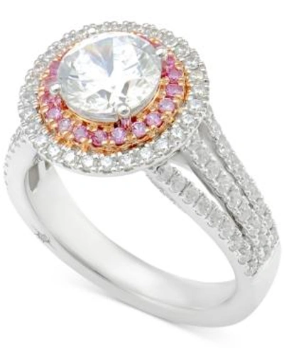 Shop Marchesa Certified Pink And White Diamond Engagement Ring (2-1/2 Ct. T.w.) In 18k White Gold And Rose Gold, C