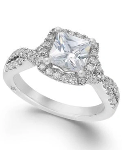 Shop Marchesa Certified Princess Cut Diamond Vintage Inspired Twist Halo Engagement Ring (1-1/3 Ct. T.w.) By March In 18 Karat W
