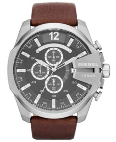 Shop Diesel Men's Chronograph Mega Chief Brown Leather Strap Watch 51mm Dz4290