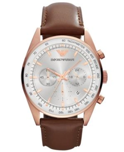 Shop Emporio Armani Men's Chronograph Brown Leather Strap Watch 43mm Ar5995