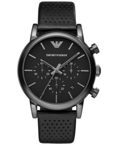 Shop Emporio Armani Men's Chronograph Perforated Black Leather Strap Watch 41mm Ar1737