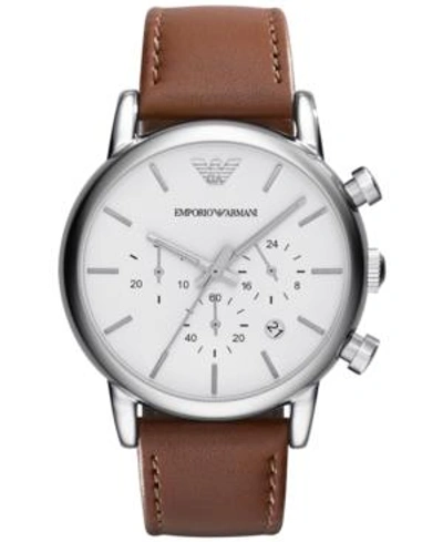 Shop Emporio Armani Men's Chronograph Brown Leather Strap Watch 41mm Ar1846