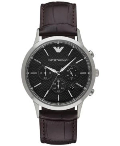 Shop Emporio Armani Men's Chronograph Renato Dark Brown Leather Strap Watch 43mm Ar2482