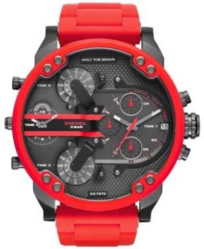 Shop Diesel Men's Chronograph Mr. Daddy 2.0 Red Silicone Strap Watch 55x66mm Dz7370