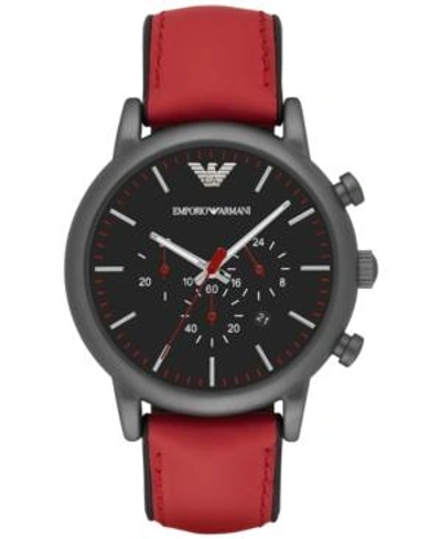 Shop Emporio Armani Men's Chronograph Luigi Red Leather Strap Watch 46mm Ar1971