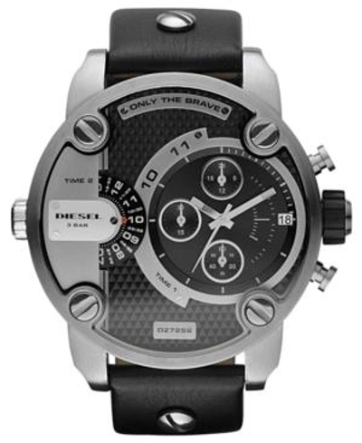 Shop Diesel Watch, Chronograph Black Leather Strap 51mm Dz7256 In Two-tone