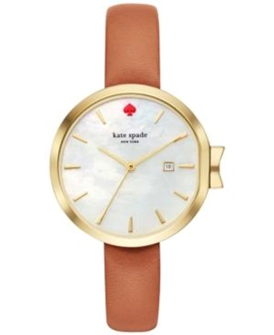 Shop Kate Spade New York Women's Park Row Luggage Leather Strap Watch 34mm Ksw1324