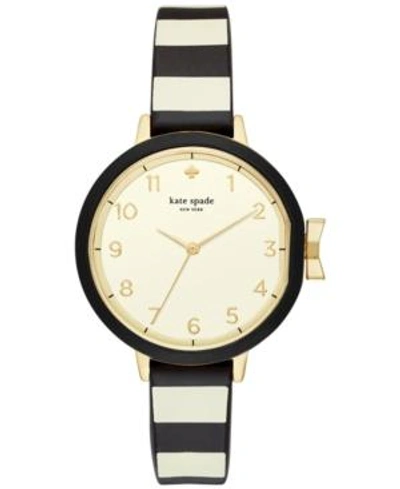 Shop Kate Spade New York Women's Park Row Black & Ivory Striped Silicone Strap Watch 34mm Ksw1313 In Black/white