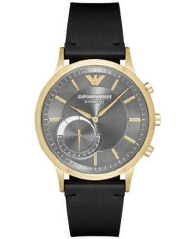 Shop Emporio Armani Men's Rentao Black Leather Strap Hybrid Smart Watch 43mm