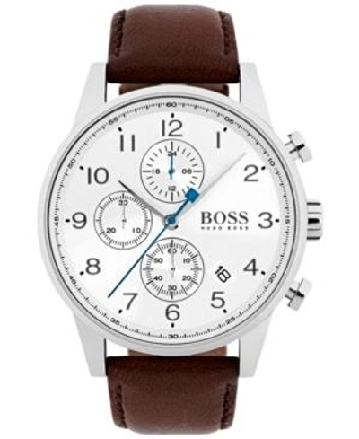 Hugo Boss Men's Chronograph Navigator Dark Brown Leather Strap Watch 44mm  1513495 Women's Shoes In White/brown | ModeSens