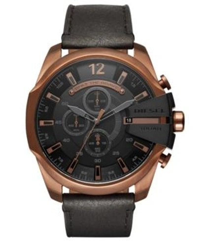 Shop Diesel Men's Chronograph Mega Chief Black Leather Strap Watch 51mm