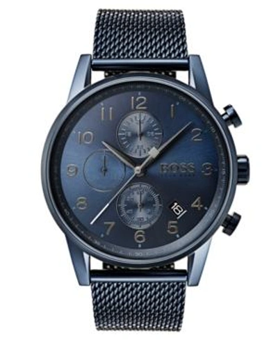 Shop Hugo Boss Men's Chronograph Navigator Blue Stainless Steel Mesh Bracelet Watch 44mm Women's Shoes