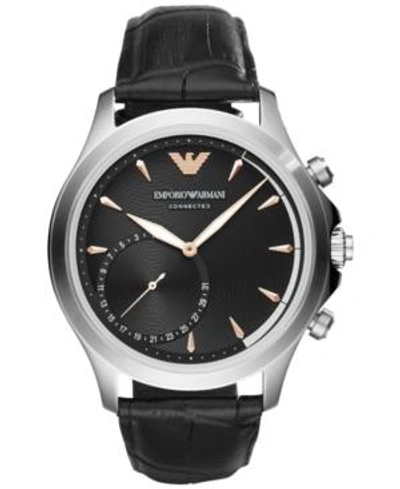 Shop Emporio Armani Men's Connected Black Leather Strap Hybrid Smart Watch 43mm