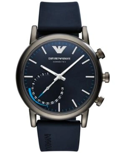 Shop Emporio Armani Men's Connected Blue Rubber Strap Hybrid Smart Watch 43mm In Navy