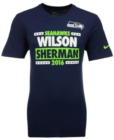 Shop Nike Men's Wilson/sherman 2016 Seattle Seahawks Election T-shirt In Navy