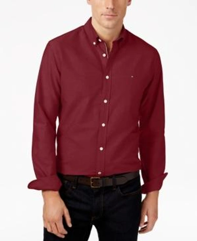 Shop Tommy Hilfiger Men's Custom Fit New England Solid Oxford Shirt In Cabernet