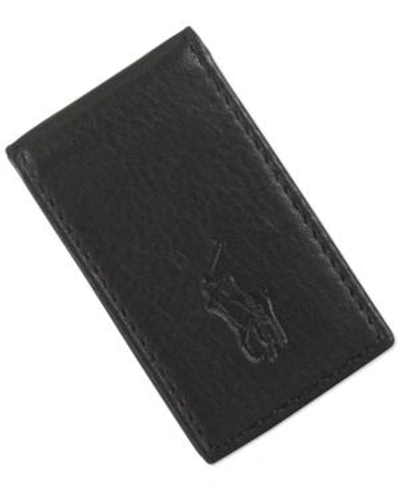 Shop Polo Ralph Lauren Men's Wallet, Pebbled Money Clip In Black