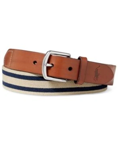 Shop Polo Ralph Lauren Men's Stretch Striped Webbed Belt In Medium Khaki/navy