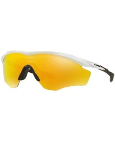 Shop Oakley Sunglasses, Oo9343 M2 Frame Xl In White Shiny/orange Mirror