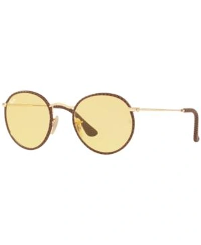 Shop Ray Ban Ray-ban Round Craft Sunglasses, Rb3475q In Brown/yellow