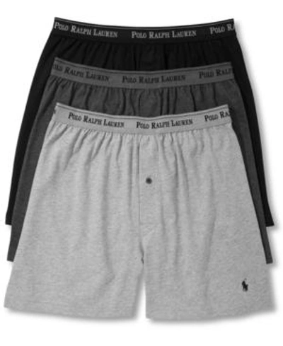 Shop Polo Ralph Lauren Men's Underwear, Classic Knit Boxer 3 Pack In Grey Combo