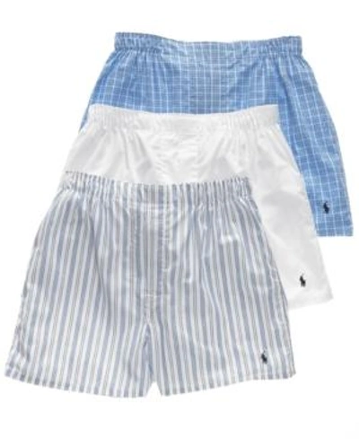 Shop Polo Ralph Lauren Polo Men's Underwear, Woven Boxer 3 Pack In White/jarv