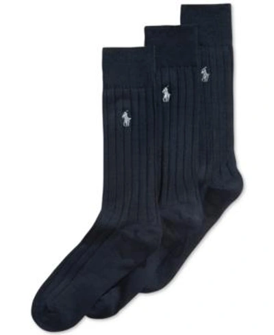 Shop Polo Ralph Lauren Men's Three-pack Crew Socks In Navy