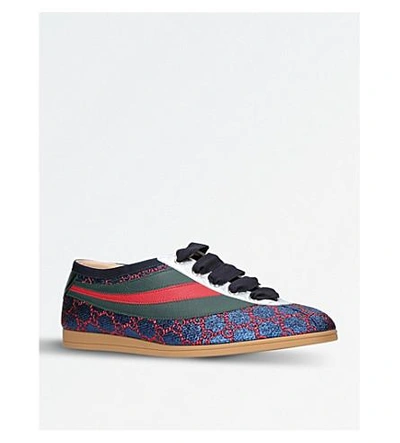 Shop Gucci Retro Leather Trainers In Blue Other
