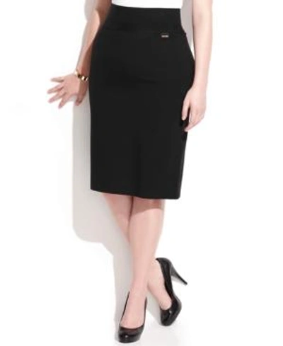 Shop Calvin Klein Plus Size Pull-on Tummy-control Pencil Skirt In Black