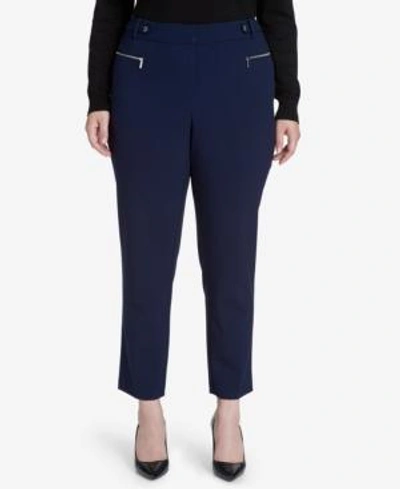 Shop Calvin Klein Plus Size Straight-leg Ankle Pants In Twilight