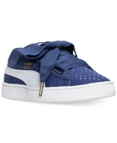 Shop Puma Women's Basket Heart Denim Casual Sneakers From Finish Line In Twilight Blue/halogen Blu