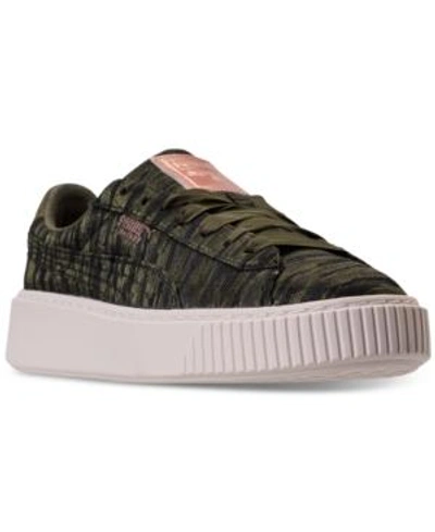 Shop Puma Women's Basket Platform Velvet Rope Casual Sneakers From Finish Line In Olive Night/olive Night