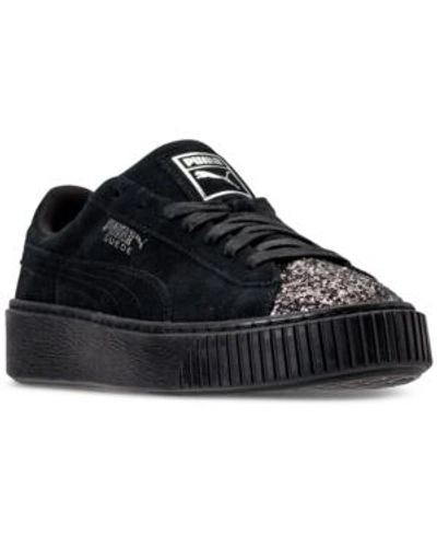 Shop Puma Women's Suede Platform Crushed Gem Casual Sneakers From Finish Line In Black