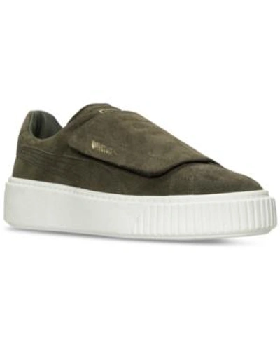 Shop Puma Women's Suede Platform Strap Casual Sneakers From Finish Line In Olive Night/olive Night/m